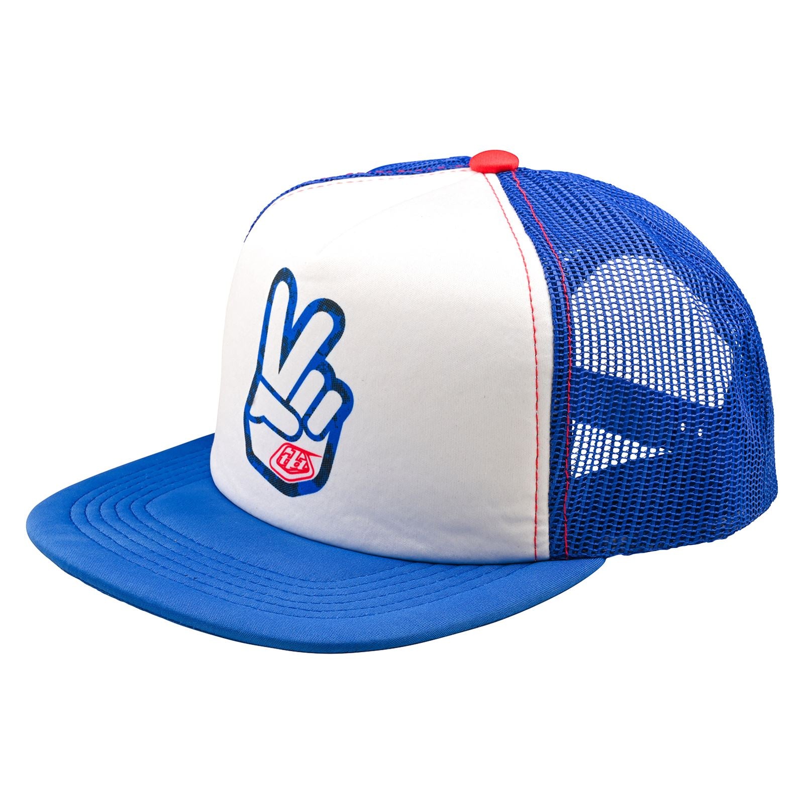 Troy Lee Designs Spring 2025 MX Peace Out Trucker Snapback Cap White Blue